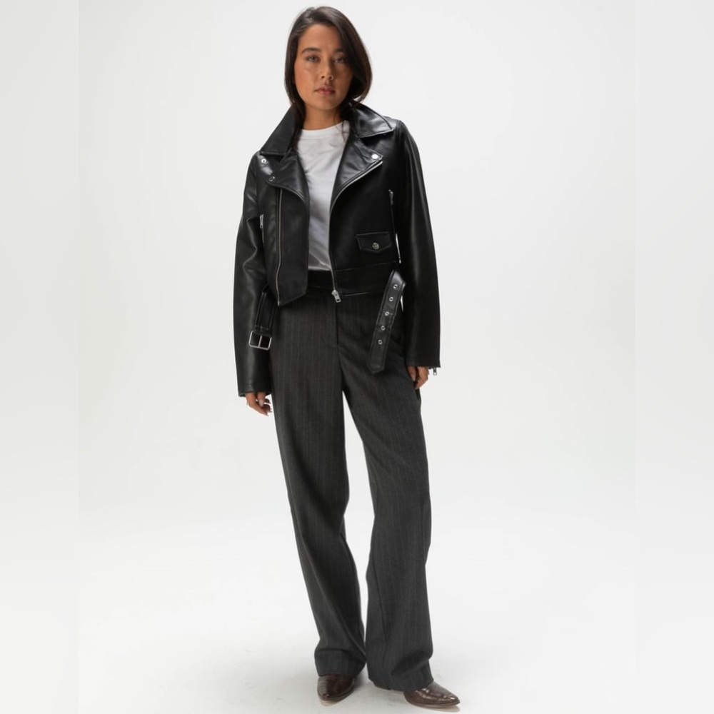 NWT STOOSH Faux Leather Bicker Jacket Black Size Medium